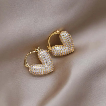 Luxury Full Zircon Love Hoop Earrings For Women Exquisite Shiny Crystal Heart Shaped Temperament Earrings Wedding...