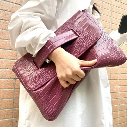 Fashion New Storage Bag Document Bagluxury Crocodile Pattern Women's Briefcase,large Capacity Solid,ladies Simple Clutch Bag