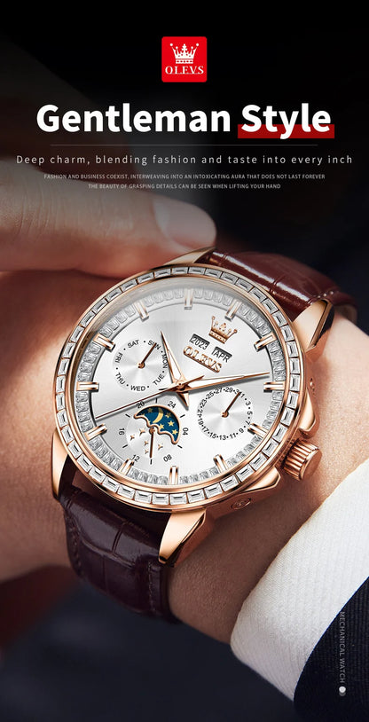 OLEVS 6695 Luxury Man Watch Original Brand Diamond Bezel Moon Phase Waterproof Glow Automatic Mechanical Wrist Watches...