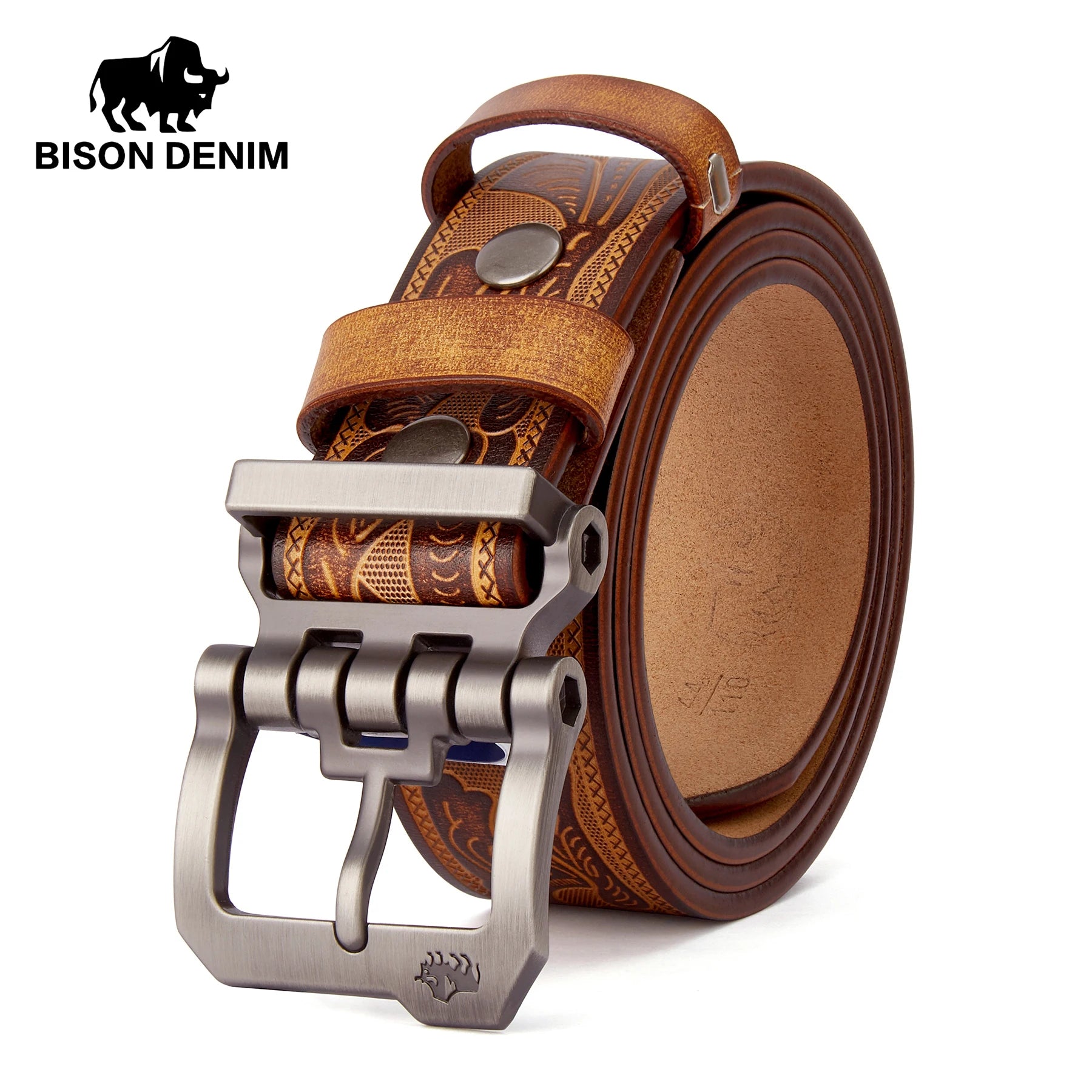 BISON DENIM Genuine Leather Men Belt Vintage High Quality Waist Strap Luxury Pin Buckle Male Best Gift Casual Belts for...