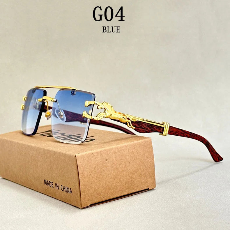 wood Grain Sunglasses Women Trendy 2024 Rimless Sunglasses Men Vintage Designer Fashion Glasses Lentes De Sol Mujer...