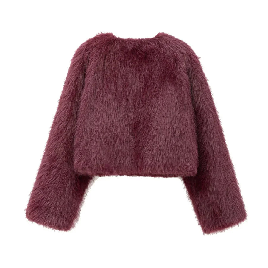 Faux fur jacket 2025 Fall/Winter New Fashion Women's Faux Fur Effect Round Neck Long Sleeve Short Jacket