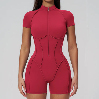 2026 Yoga Bodysuit Short Sleeves Women Tracksuits Gym Zipper Jumpsuits Sports Workout Rompers Fitness One-piece Suit Activewear - Kimlud