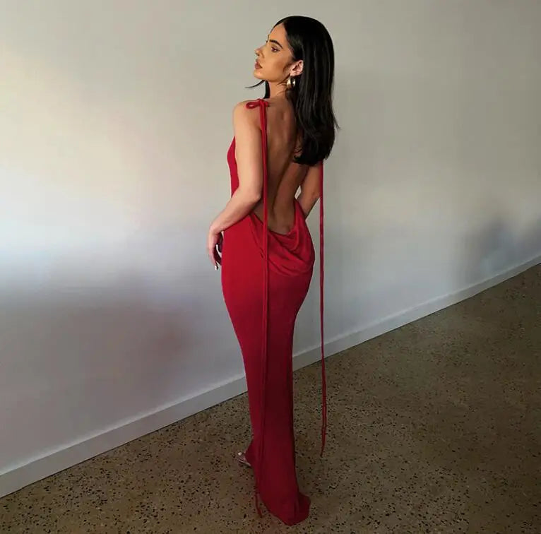 Sexy Halter Backless Long Summer Dresses Women 2025 Fashion Sundresses Purple Bodycon Maxi Nigth Club Party Dress Baddie...