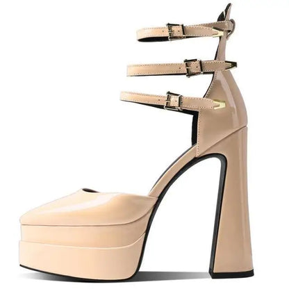 European/american Style Summer Thick Heels High Heels Wrapped Sandals Women's Pointed Belt Buckle Fashionable Women's Shoes