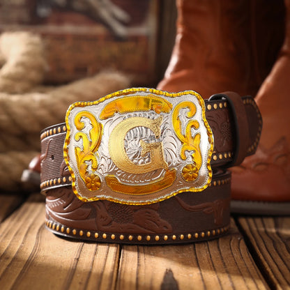 A men's and women's casual retro belt Western style! PU leather belt with metal buckle, suitable for daily work wear