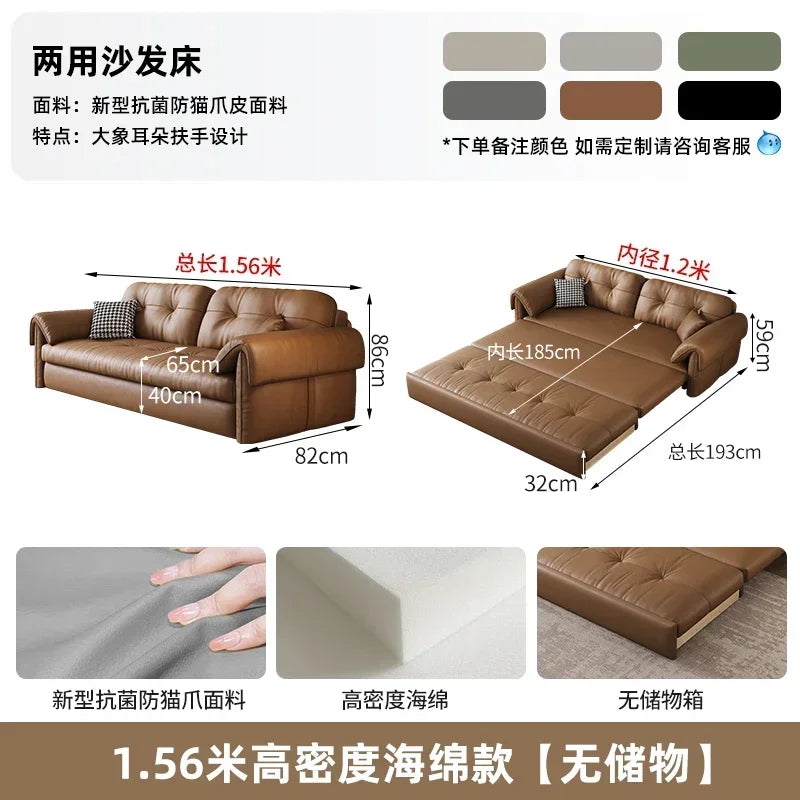 European Living Room Sofa Bed Brown Faux Leather Italian Modern Sleeper Double Couch Chaise Lounge Small Divano Letto...