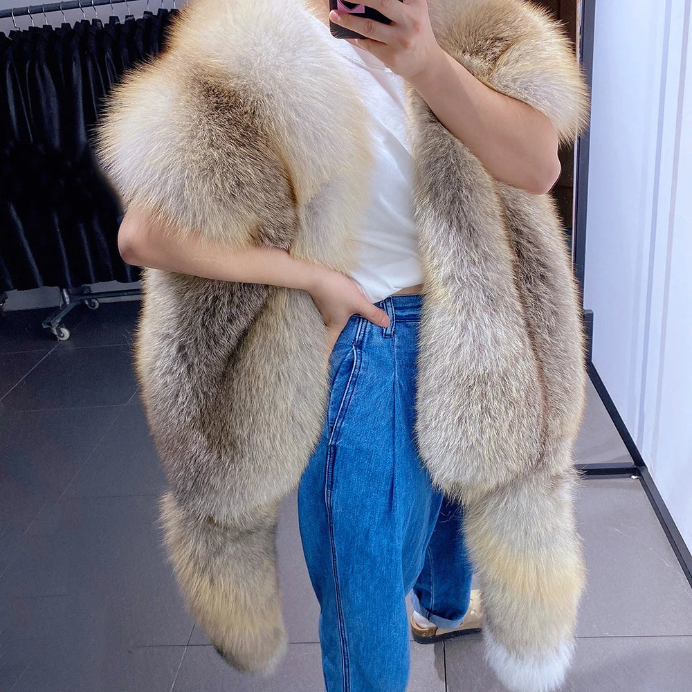 YOLOAgain 2025 Winter Warm Luxury Real Fox Fur Scarf Women Natural Fox Fur Scarf Shawl Female