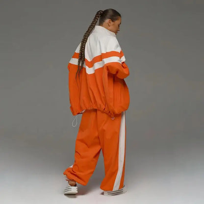 European American Women Outfit Fashion Streetwear Sporty Patchwork Trench Coat Set Two-Piece Sets Spring Autumn Loose...