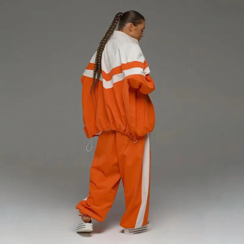 European American Women Outfit Fashion Streetwear Sporty Patchwork Trench Coat Set Two-Piece Sets Spring Autumn Loose...