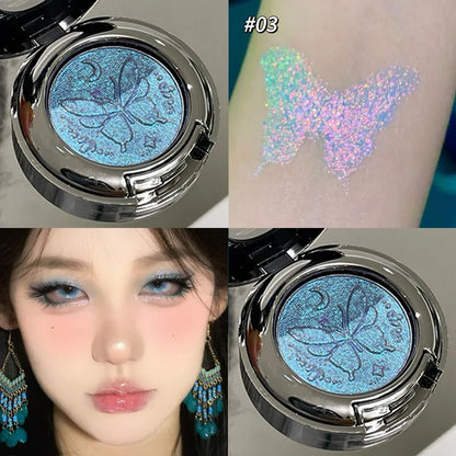 3D Butterfly Embossing Chameleon Eyeshadow Monochrome Metallic Changing Shiny Glitter Blue Purple Highlight Eye Makeup...