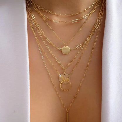 5pcs/Set Simple Braided Bead Chain Necklaces, Gold Tone, Layered Pendant Necklace Set For Women Daily And Party Wear