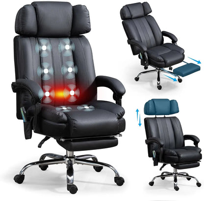 Massage Office Chair with Heat and 8 Vibration Points Big and Tall Executive Office Chair with Adjustable Headrest, Extra Wide S