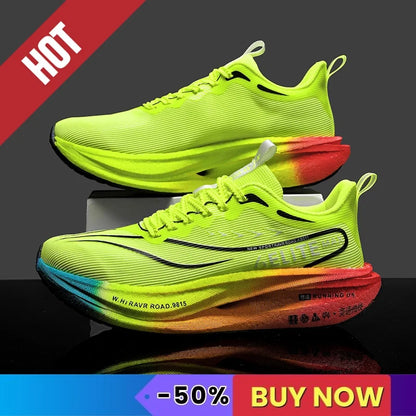 Fluorescence Sports Running Shoes Men Marathon Sneakers CarbonPlate Lightweight Breathable Comfortable Women Athletic Sneakers