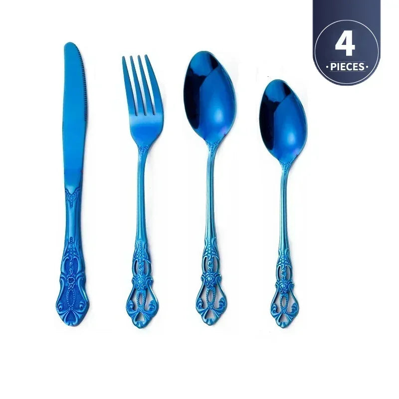 Golden Stainless Steel Cutlery Set Royal European Spoon Fork Complete Tableware Retro Design Dishwasher Safe Elegant...