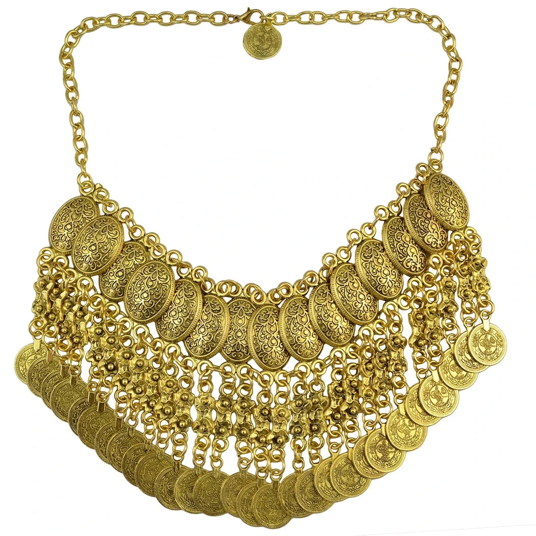 Afghan Bohemian Collars Choker Chic Ethnic Indian Jewelry Sets Gypsy Boho Vintage Tassel Coin Statement Necklace Earrings Women