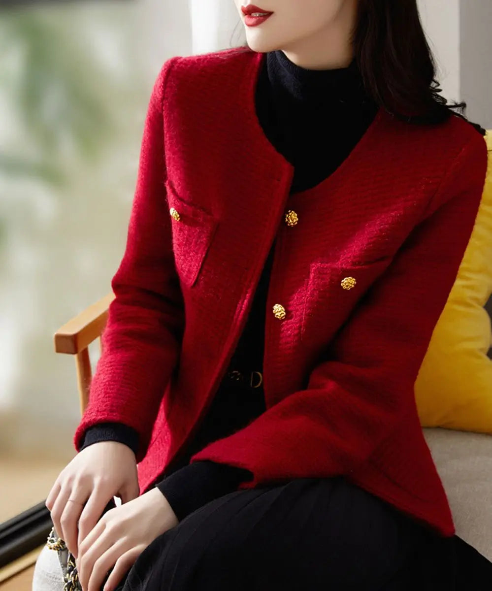 Women's Spring Autumn New Red White Fragrant Coat Chic Outerwear Tops High Street French Fashion