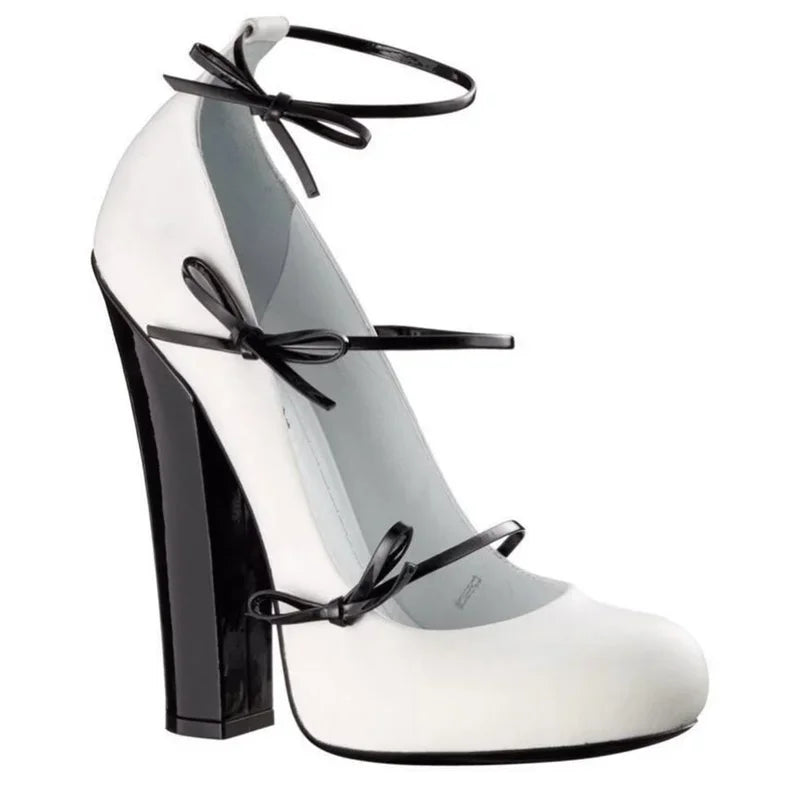 Butterfly Knot Strap Leather High Heels Sexy Pointed Toe Square Heel Accept Customized New Arrvials Fashion Women Modern Shoes