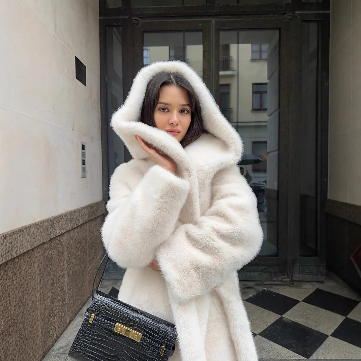 Coat mink fur imitation fur fur coat extended artificial fur coat hooded belt plush clothes