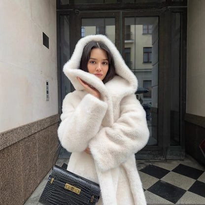 Coat mink fur imitation fur fur coat extended artificial fur coat hooded belt plush clothes