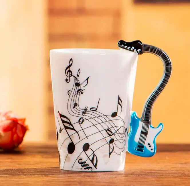 Cups with Handle Novelty Gifts 240ml Creative Music Ceramic Mug Guitar Violin Style Cute Coffee Tea Milk Stave Mugs |...
