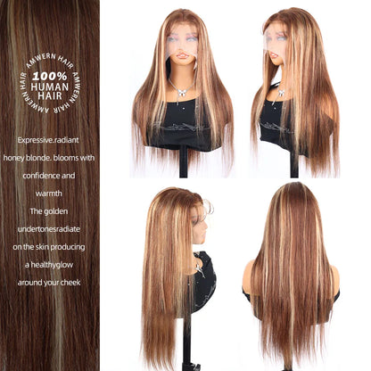200% Highlight Ombre 360 Full Lace Front Wig 40 Inch 13x6 Bone Straight Hd Lace Frontal Colored Human Hair Wigs Honey Blonde Wig