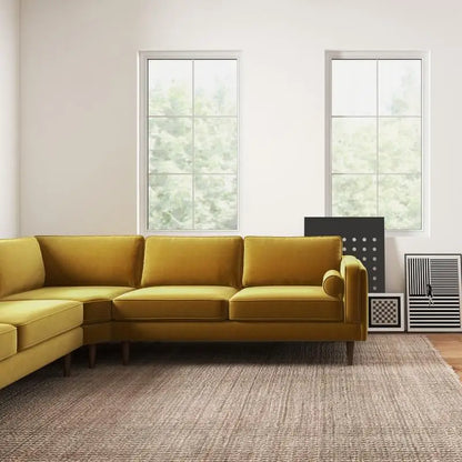Amber Yellow Velvet Corner Sectional SofaNew Title: "Velvet Corner Sectional Sofa in Amber Yellow - Comfortable and Stylish - Kimlud