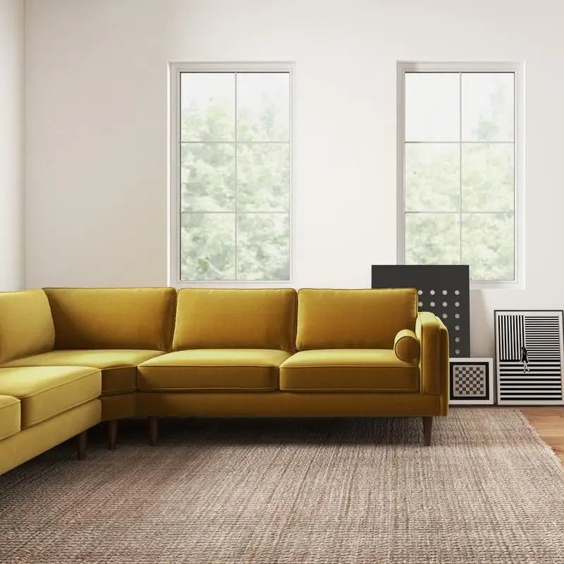 Amber Yellow Velvet Corner Sectional SofaNew Title: "Velvet Corner Sectional Sofa in Amber Yellow - Comfortable and Stylish - Kimlud