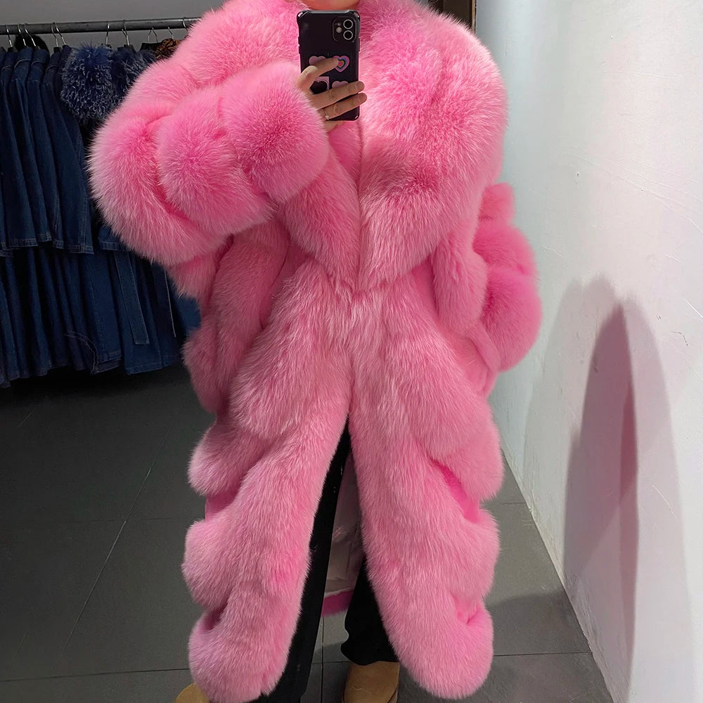 YOLOAgain Real Fox Fur Jacket For Women Luxury Natural Fox Fur Coat Winter Outerwear