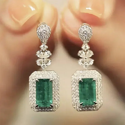 Fashionable Banquet Elegant Emerald Cubic Zirconia Earrings, High-end Inlaid Wedding Style Swaying Jewelry Accessories |...
