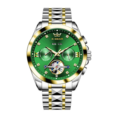 Men's Automatic Mechanical Watch with Tourbillon Waterproof Luminous Stainless Steel Strap Luxury Multi-Functional Timepiece