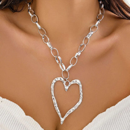 Thick Chains with Big Hollow Heart Pendant Necklaces for Women Trendy Exaggerated Large Accessories on Neck 2023 Fashion Jewelry