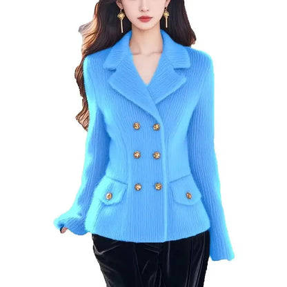 Autumn Winter Knitwear Mink Hair Sweater Women 2025 New Fashion Loose Casual Tops Button Pure Colour Pink Outerwear Female