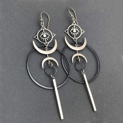 Vintage Exaggerate Personality Moon Hanging Earrings for Women 2022 Cool Punk Evil Eye Long Pendant Earring Party...