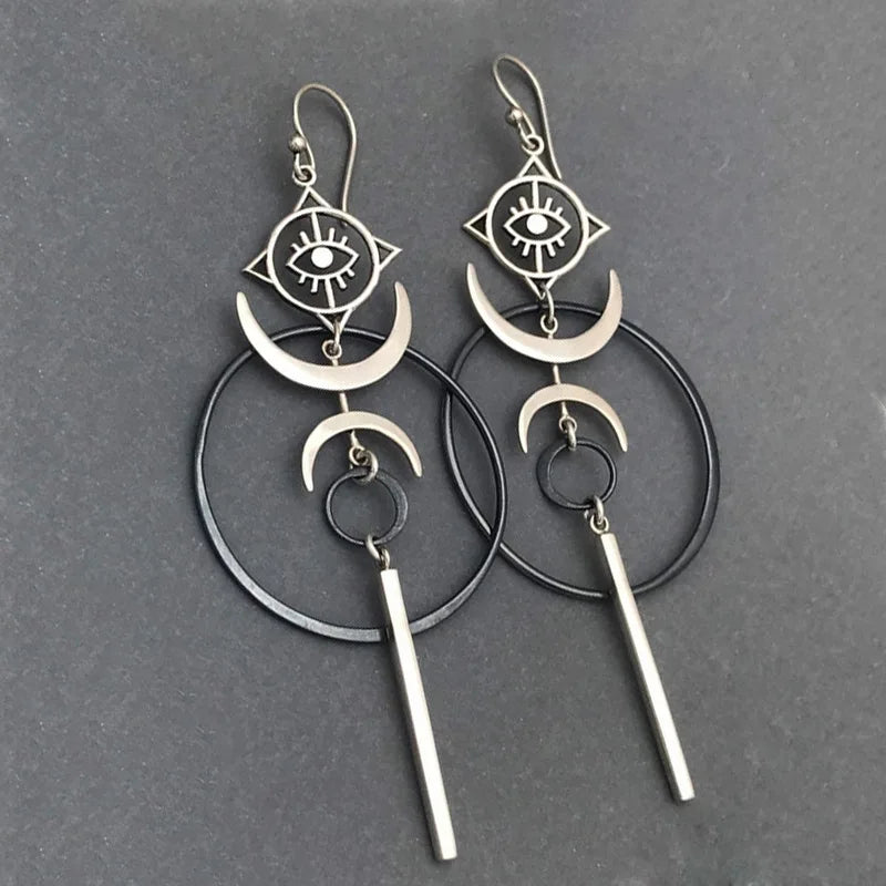 Vintage Exaggerate Personality Moon Hanging Earrings for Women 2022 Cool Punk Evil Eye Long Pendant Earring Party...
