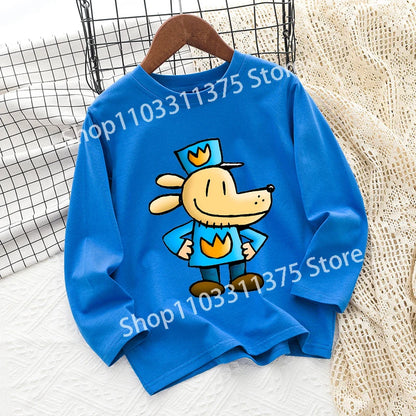 Dog Man Children's T-shirt Short Sleeve Cotton Outdoor Wear Fashion Blue Hip Hop Toddler Cute Cartoon Anime Boys Clothes Toddler