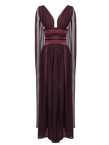 Sexy Deep V Neck Ruched Patchwork Long Dress Women Sleeveless Backless Draped A-line Dresses Celebrity Evening Party...