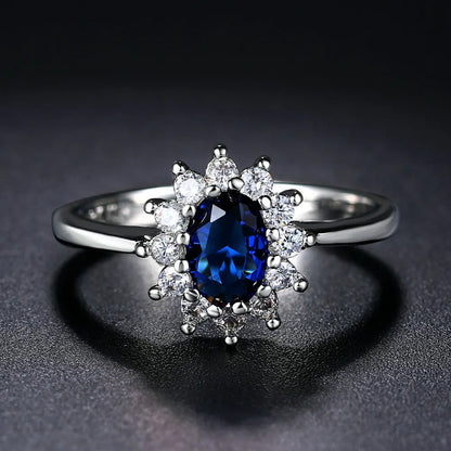 Princess Kate Rings For Women Blue Crystal Wedding Engagement Bridal Promise Marriage Ring For Bride Female Fashion...