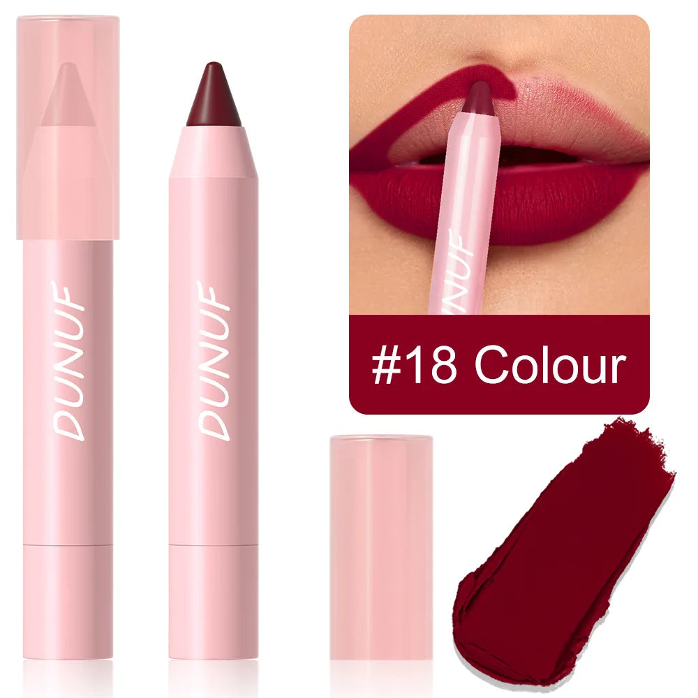 18-Colors Lipstick Pencil Waterproof Sexy Red Matte Contour Tint Lipstick Lasting Non-stick Cup Lipliner Pen Lip Makeup...