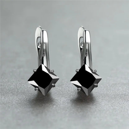 Cute Female Champagne Square Jewelry Luxury Crystal Zircon Stone Hoop Earring Rose Gold Color Wedding Earrings For Women