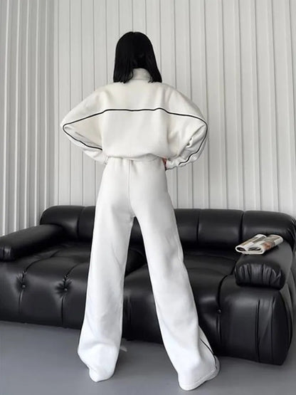 New 2 Piece Sets Women Outfit Casual Pant Set Sportswear Long Sleeve Cardigan Lace Up Clothing Two Piece Suits Zipper Sweatshirt - Kimlud