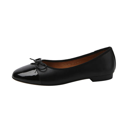 Luxury Brand Design 100% Genuine Leather Round Toe Bow Ballet Flat Shoes Women Casual Shoes Zapatos Mujer