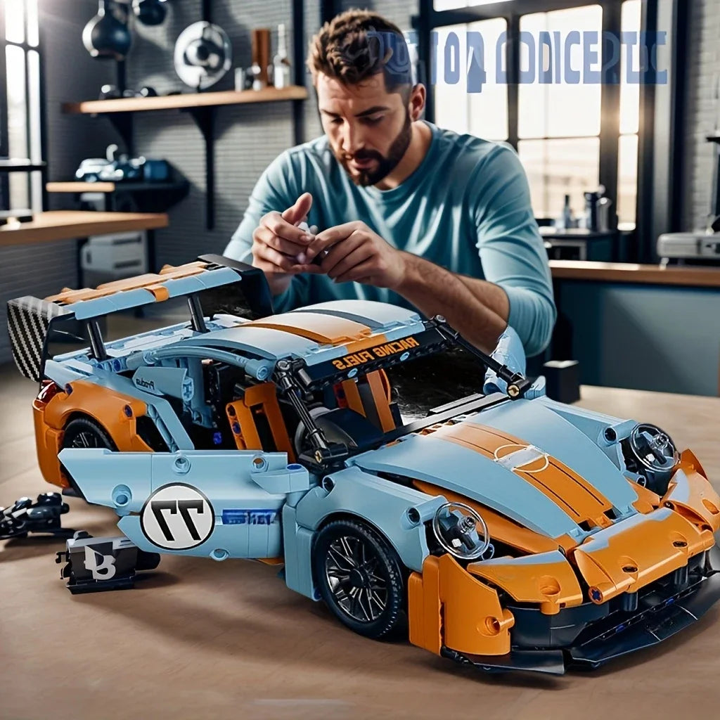 1:14 orange-blue building block supercar, ABS plastic assembly car model, birthday/Christmas/Halloween/Thanksgiving gift