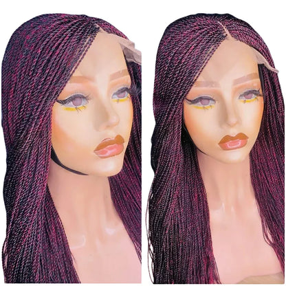 28 Inch Micro Twist Braided Wig for Black Women Front Lace Color 1B Black Braids Glueless Tiny Twist Braid Wigs