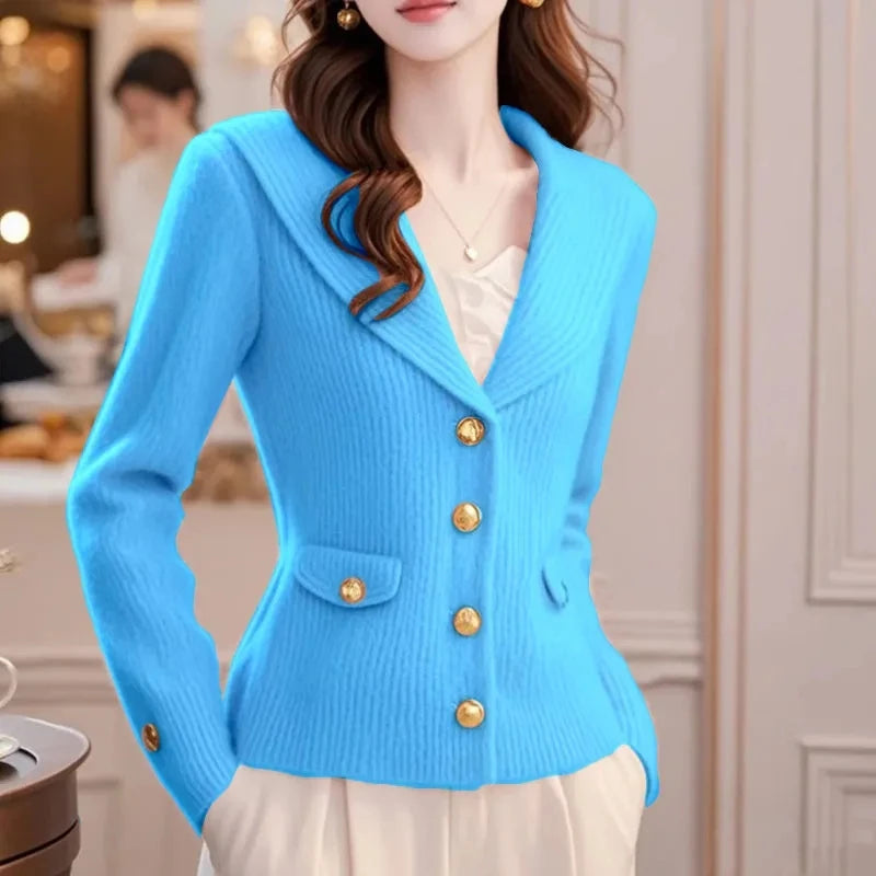 Autumn/Winter Flip Collar Korean Women's Knitting Cardigan Sweater Jacket Long Sleeve Versatile Ladies Sweater Coat JJ407
