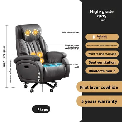Electric Massage Boss Chair Heated Ventilated Gaming Chair Genuine Leather Executive Computer Seat Luxury Ergonomic Office Chair