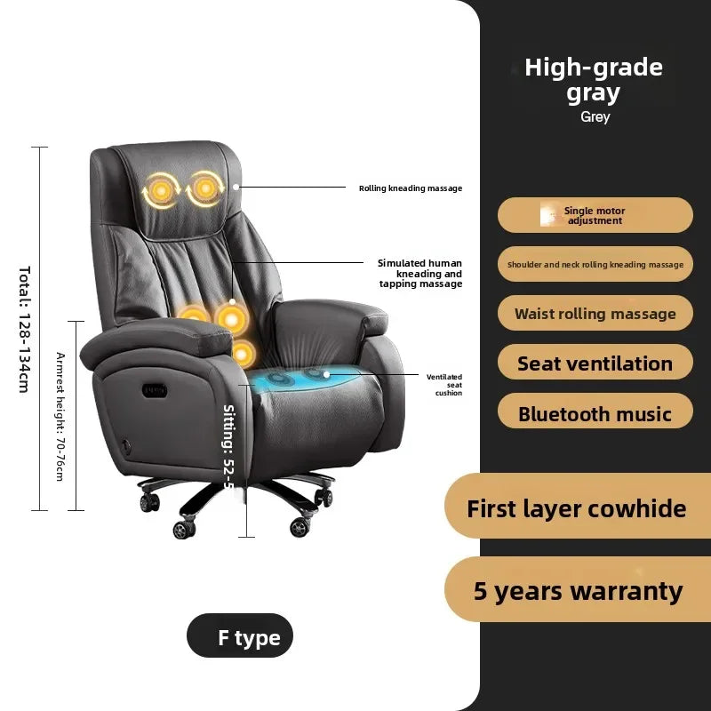 Electric Massage Boss Chair Heated Ventilated Gaming Chair Genuine Leather Executive Computer Seat Luxury Ergonomic Office Chair