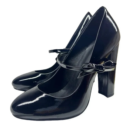 Butterfly Knot Strap Leather High Heels Sexy Pointed Toe Square Heel Accept Customized New Arrvials Fashion Women Modern Shoes