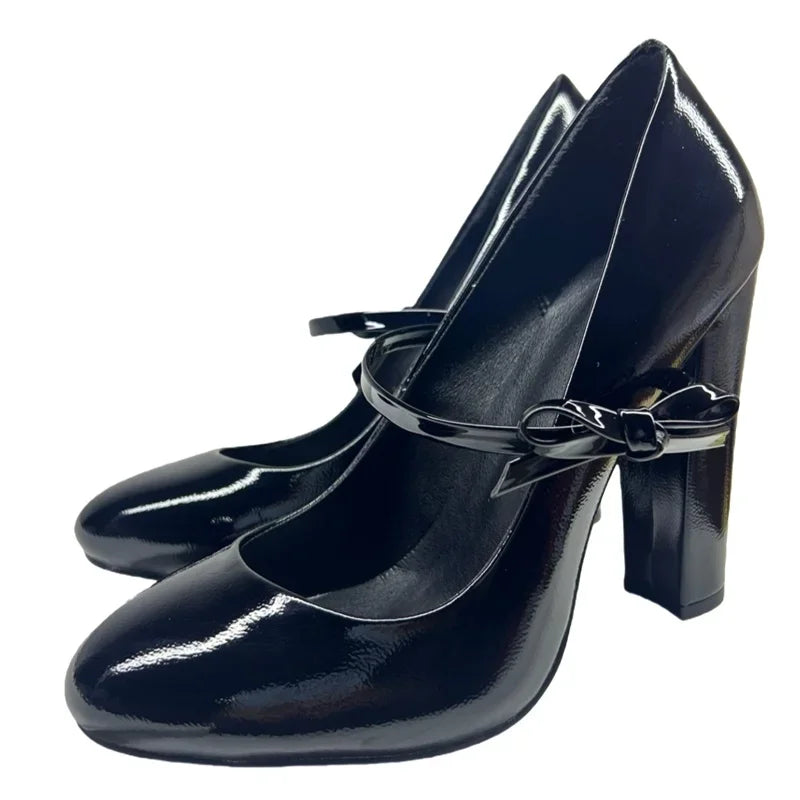 Butterfly Knot Strap Leather High Heels Sexy Pointed Toe Square Heel Accept Customized New Arrvials Fashion Women Modern Shoes