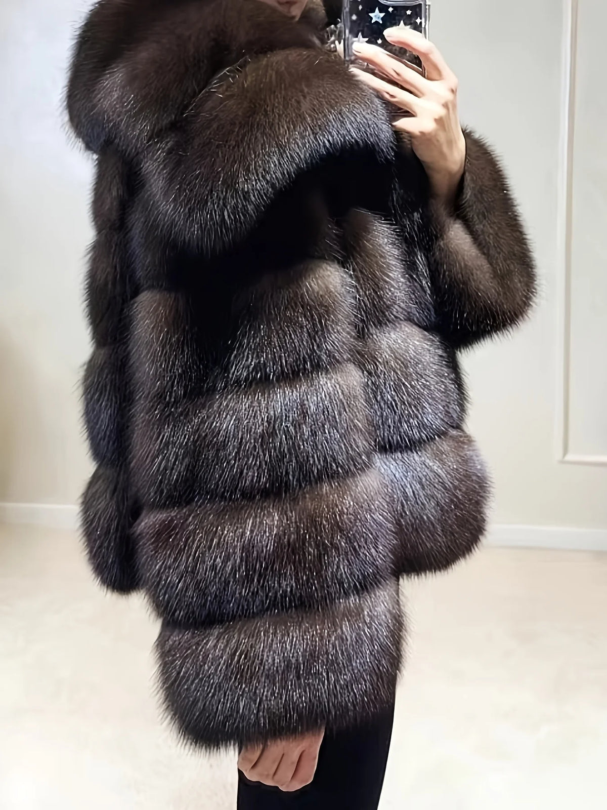 Imitation Fur Russian Sable Pit Strip Large Lapel Long Sleeve Autumn-Winter Fashionable Warm Cropped Women's Street Coat